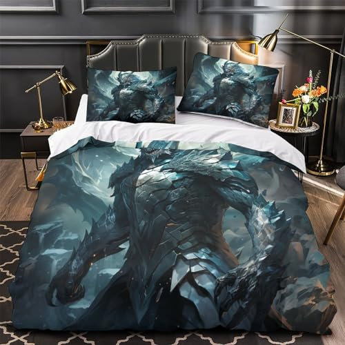 HIXIP ICY Dragon Bettwäsche Bettgarnitur Giant Dragon Weiche Angenehme Mikrofaser Cartoon Kinder Bettwäsche Set 3 Teilig Bettwäsche Jugendliche Reißverschluss Bettbezug Mit Kissenbezug