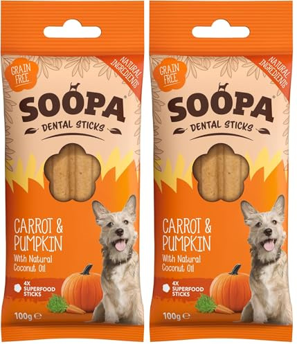 Soopa Pumpkin and Carrot Dental Sticks Dog Treat, 100 g (Pack of 2)