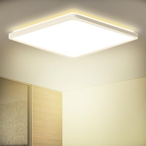 LEZOE 18W Deckenlampe LED Deckenleuchte Bad 4000K 1800LM IP54 Badleuchte Flach LED Leuchte Panel mit Hintergrundbeleuchtung Für Wohnzimmer/Badezimmer/Küche/Flur/Schlafzimmer/Keller/Diele 22x22x2.5cm
