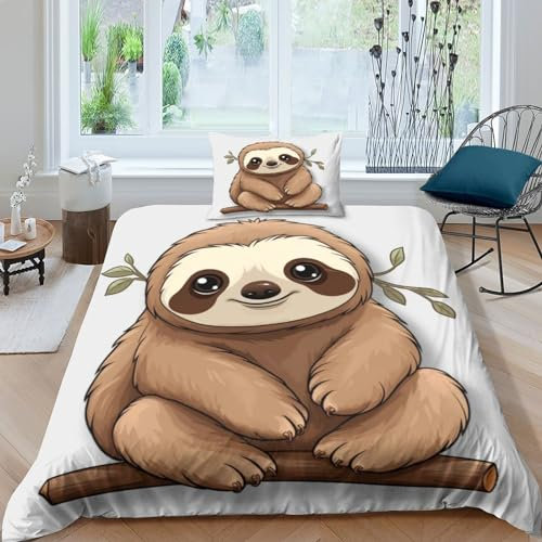 3D-Druck Bettwäsche 135x200 Winter, Kuschel Bettwäsche Faultier, Wildtiere Bettwäsche-Sets Für Jungen Und Mädchen (1xBettbezug 135x200cm + 1xKissenbezug 50x75cm)