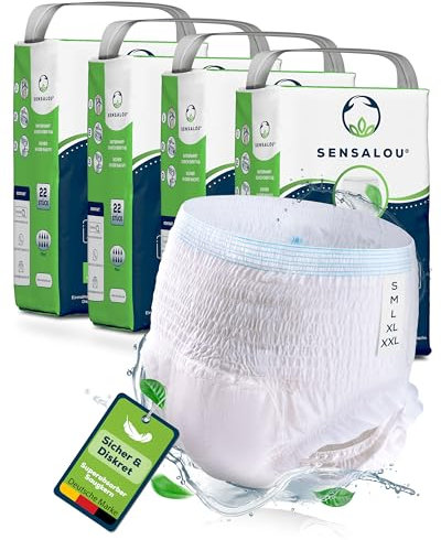 Sensalou Couche Culotte Slip Incontinence - Taille S (88 pieces) - Adulte Femme & Homme - Contre Fuites Urinaires & Fécales Importantes, Protection Ultra Absorbante et Jetable Nuit & Jour - Tres Forte