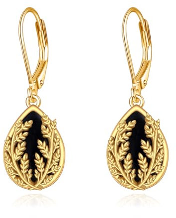 POPLYKE Schwarz Onyx Ohrringe für Frauen Sterling Silber Weizen Ohrringe Schwarz Onyx vergoldet Schmuck Geschenk für Mädchen (Weizen)