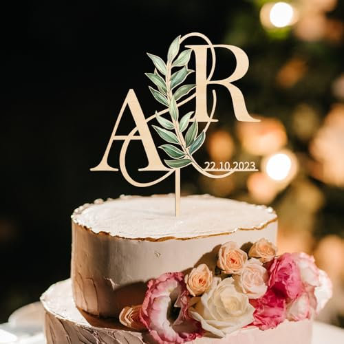 Party to Be Cake Topper Hochzeit Personalisiert Hochzeitstorte Deko in Holz Custom Braut und Bräutigam Tortenstecker mit Namen Initialen (Design 03)