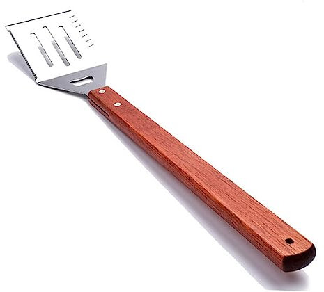 FUNOMOCYA Spatule Barbecue Inox Large Pelle à Frites Métal Pour Hamburgers Steaks Poissons Ustensiles Cuisine Manche Bois