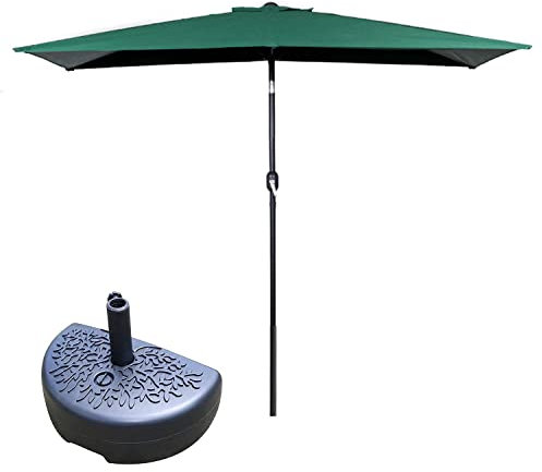 DSKJHI Halbschirm, rechteckig, Balkonschirm, 2 m / 2,5 m für kleine Räume, stabiler Gartenschirm in halber Größe für Wand, Veranda, Fenster, Kurbelsystem, Grün + Sockel, 250x130cm