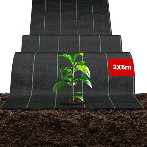Foxx Unkrautvlies Inkl. 10 Erdanker [EXTRA STARK] Gewebe 2x5 m reißfestes & wasserdurchlässiges Gartenvlies Unkrautfolie ist eine effektive Unkrautbarriere mit Drainage für Garten Pflanzen & Hochbeete