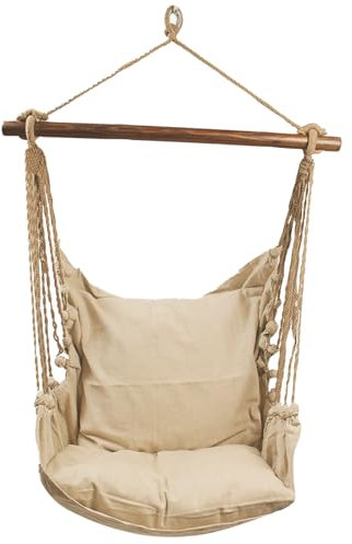 HOBEA-Germany Hängesessel Hängestuhl Hängesitz mit 2 Kissenhüllen :L (bis 120kg belastbar), Farben Hängesessel: beige
