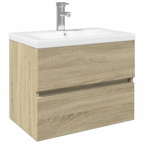 vidaXL Ensemble de Meubles de Bain 2pcs céramique et Bois d'ingénierie, Armoire de Salle de Bain, Meuble de Salle de Bain, Meuble de vestiaire