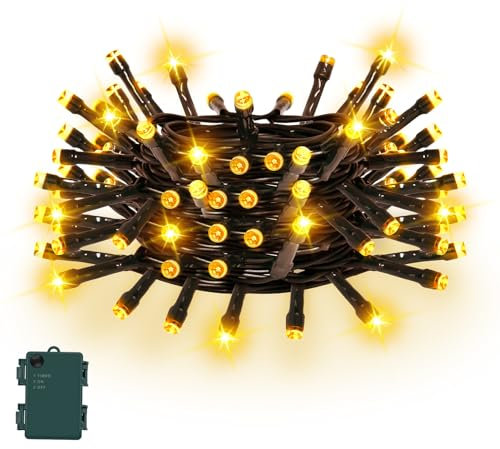 Gcstnn Battery Operated Christmas Lights, 5M/16.4Ft 50LED Outdoor Fairy Lights with 6h Timer,IP65 Waterproof String Lights On Green Cable,for Bedroom Xmas Tree,Garden,Indoor Decorations,Warm White