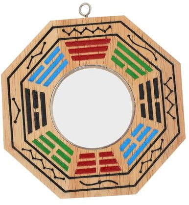 RORPOIR Chinesischer Tai Chi Acht Diagramme Spiegel Holz Exorzismus Hängedekor Feng Shui Pechabwehr Ornament Für Zuhause Büro Dekoration 10,5cm