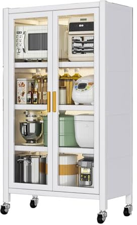 MAGIC SELECT Armario de Cocina con Ruedas, Vitrina de Almacenamiento para Hogar, Alacena con Puertas, Organizador para Casa, Baño, Salón, Habitación (4 baldas/135x60x40 cm)