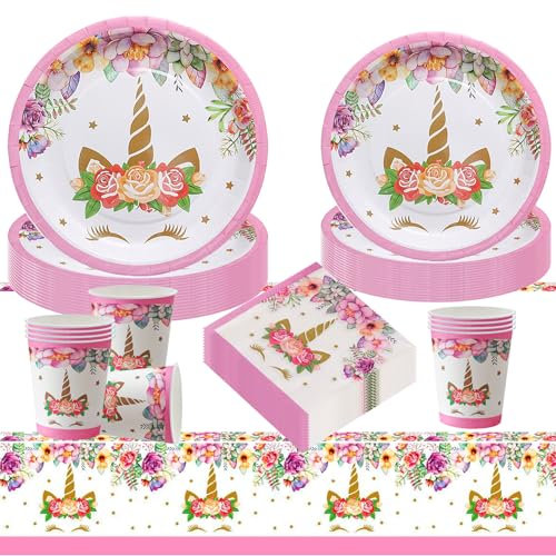 Lot de 51 assiettes licorne - Décoration de fête licorne - Kit de fête licorne - Accessoires de fête licorne - Accessoires de fête d'anniversaire pour enfants