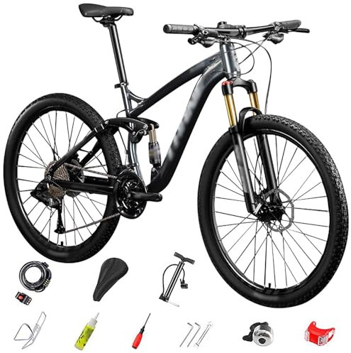27.5 Zoll Mountainbike mit Aluminiumrahmen, 27 Gang, Leichtgewichts-MTB Mountainbike, Höhenverstellbar Softail-Mountainbike, Aluminium Rennrad für Mädchen Jungen Herren und Damen B-27.5,27-Speed