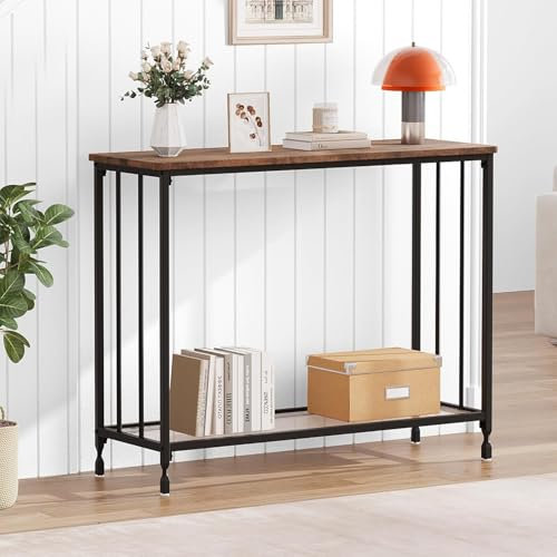 OPULENTHOME Konsolentisch schmal, Beistelltisch, Flurtisch mit Ablage aus Hartglas, Sofatisch, Flur, Ausstellungstisch, Eingangstisch, Console Table für Wohnzimmer, 85 x 81 x 30 cm