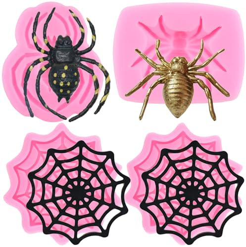 RFGHAC Spinnennetz-Fondantformen Spinnen-Silikonformen zum Dekorieren von Kuchen Schokolade Blütenpaste Süßigkeiten Polymer-Ton 4er-Set