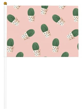 Bandera de mano con estampado rojo de cactus en miniatura, suministros de fiesta para desfiles, festivales y eventos