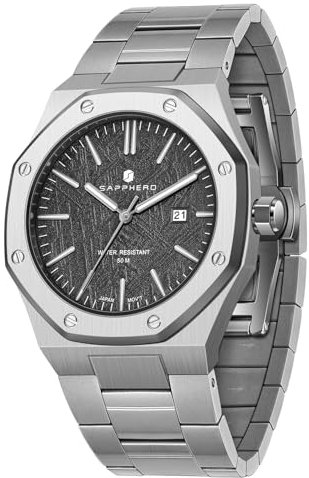 SAPPHERO Uhren Herren 50 Meter wasserdicht Edelstahl achteckigen japanischen Quarzwerk Business Casual mit Datum und Leuchtfunktion