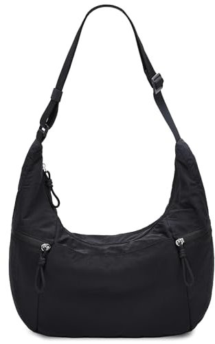 VASCHY Borsa Mezzaluna Donna Tracolla Piccola, Moon Bag Leggera in Nylon Marsupio Donna Tracolla Per Shopping/Viaggio/Lavoro/Università/Mare Nero