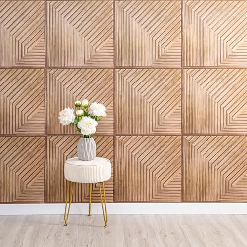 Tokenhigh 10Pcs 3D Wall Panels Self Adhesive, 30x30cm Wood Slat Effect Wall Tiles, Waterproof Peel and Stick Wallpaper Wall Panelling, Decorative Wood Grain Printing Wall Panels (Oak)