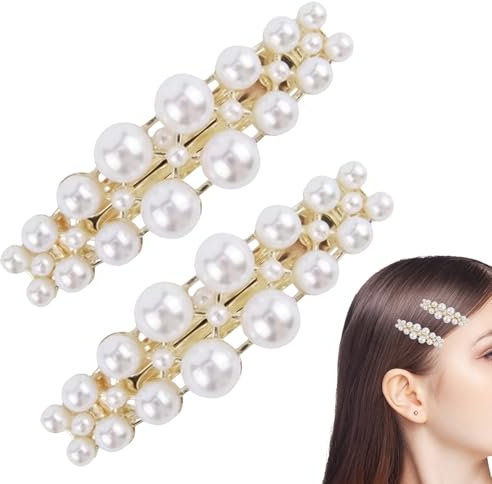 2Stück Französische Haarspinge,Haarspange Gold,Vintage Perle Hair Clip,Malerisch Haarklammer Damen Dünnes Haar,Stilvolle Barrette Für Hochzeit,Multifunktional Bögen Clips,Es Ist Frauen für Hochzeiten