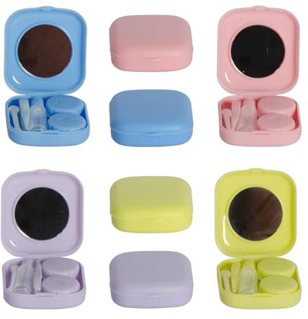 IHYjinchoo 4 Pack Multi-Color Contact Lens Case Kit with Mirror，Lightweight & Compact for Easy Storage，Durable & Portable for Travel (4, Pink&Green&Blue&Purple)