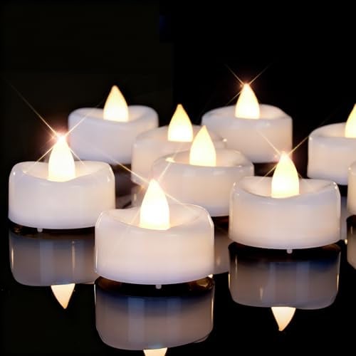AMAGIC LED Teelichter Warmweiß mit Batterie, 12 Stück,Weiße Schale | Mobius Design Electric Teelichter & LED Kerzen für Valentinstag, Halloween, Weihnachten, Hochzeit, Tischdeko & Zuhause