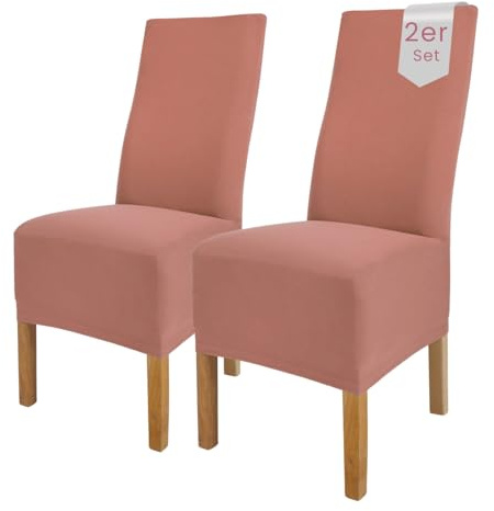 Scheffler Home Coprisedia Emma Cottina Rosa Antico 2 Pezzi – Fodere Elastiche e Lavabili in Cotone – Coprisedie per Sedie da Pranzo con Schienale Alto – Certificato Öko-Tex