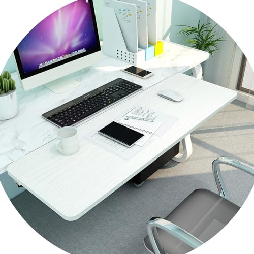 RRrawgff Ergonomic Desk Extender Shelf - Punch-Free Clamp-On Keyboard Drawer Tray 90° Foldable Computer Arm Rest Elbow Support Wooden Platforms 55/65/75x25cm for Home & Office