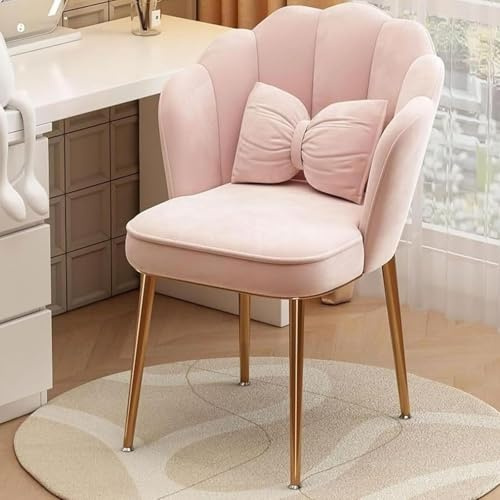 Makeup-Stuhl in Muschelform – modischer und funktionaler Kaffee for Wohnzimmer/Schlafzimmer/Büro, mit Samtpolsterung und blütenblattförmigen Metallfüßen(Pink)