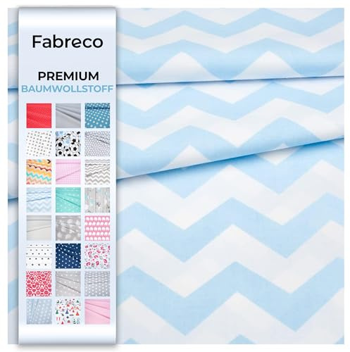 Fabreco - Baumwollstoff Meterware - 220g/lfm | Stoff Meterware mit Muster: Zickzack blau 1,5 cm | Weich, langlebig & hautfreundlich