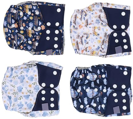 Wiederverwendbare Stoffwindeln, waschbare Windeln für Neugeborene, 4-teiliges Set, verstellbar, atmungsaktiv, wasserdicht, bequem, für Babys, Mädchen, 3–15 kg, umweltfreundlich
