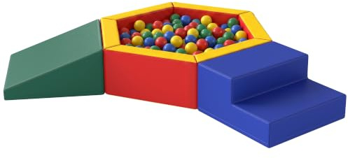 AIYAPLAY Motoriklauf Baby aus EPE-Schaum mit Bällebad Motorikmodul Baby mit PU-Hülle, Soft Play Corner Climber, Lernspielzeug für Kinder im Vorschulalter, Mehrfarbig