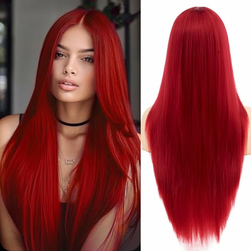 Lange Rot Haar Perücken Lang Gerade Synthetische Perücken für Frauen Halloween Cosplay