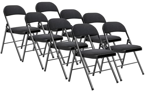 BULAGE Gartenstuhl Klappbar, Metal Esstisch Stühle 8er Set für Esszimmer Küchen Wohnzimmer, Outdoor Klappstuhl für Garten Camping Balkon Terrassen, Gartenstühle Besucherstuhl mit Stoff-Kissen,Schwarz