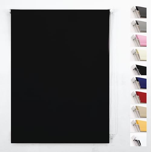 FUNKY GADGETS Roller Blinds Blackout Window Blind, Black 230W x 165H cm | 100% Blackout Thermal Insulated UV Protection Trimmable Easy Fit Child Safe Window Blinds for Kitchen, Home Office