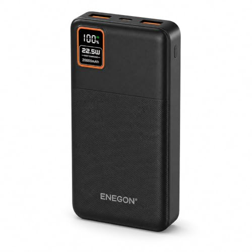 ENEGON 20000mAh 22.5W Power Bank with PD Fast Charging - USB-C/USB-A/Micro Input,LED Digital Display, Portable for Phones,Tablets, Travel, Camping, Outdoor Adventures (Black*1)