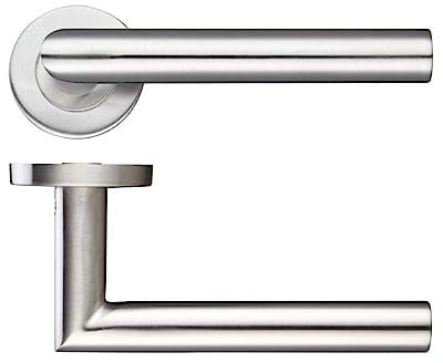 Zoo Mitred Lever Door Handle On Rose Stainless Steel