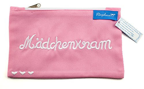 Kosmetiktäschchen Mädchenkram Rosa Weiß Bestickt Damen 12 x 20 cm Baumwolle Fair Trade Ringelsuse