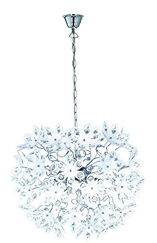 Reality Leuchten Pendellampe chrom, Acrylblüten weiß mit klaren Steinen, Durchmesser: 55 cm, 5 x E14, maximal 40W, ohne LM R11905001