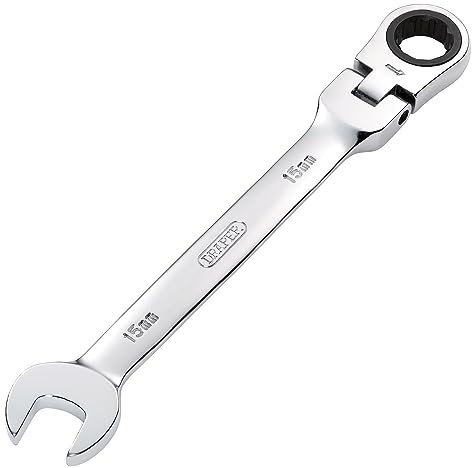 Draper 52017 Hi-Torq Metric Flexible Head Ratcheting Combination Spanner, 15mm