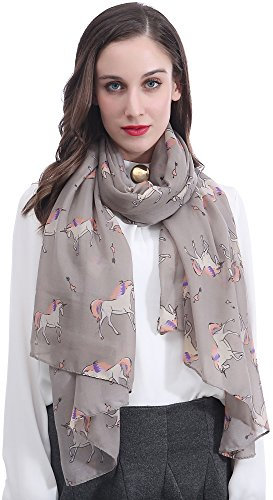 Lina & Lily Damen Schal Stola mit Einhorn (Grau)