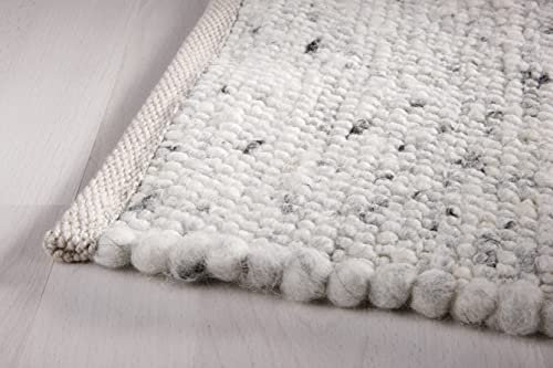 Taracarpet Moderner Landhaus Teppich Handwebteppich Fjord aus hochwertiger Schurwolle beidseitig legbar echte Handarbeit Farbe 6 hellgrau meliert 060x120 cm