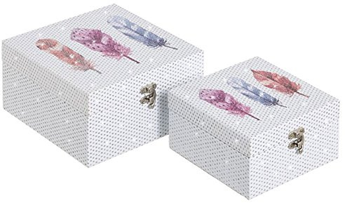 Bakaji Set 2 Boxen Schmuckschatulle Federn mit Strass und Verschluss aus Metall 2 Abmessungen Schmuckkästchen Schmuck Box