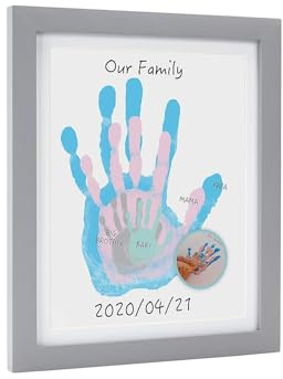 Pearhead DIY Family Handprint Frame and Paint Kit, Family Craft, Excellent Gift for New Parents, Mothers Day Gift for Mum, Grey