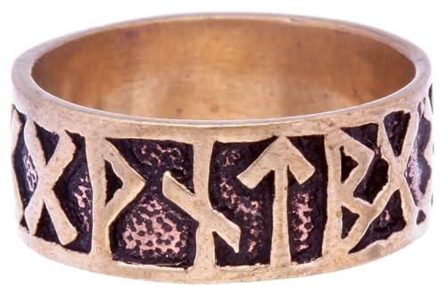 Windalf Wikinger Ring FUTHARK h: 0.9 cm Runen-Ring Vintage Edle Bronze (Bronze, 74 (23.6))