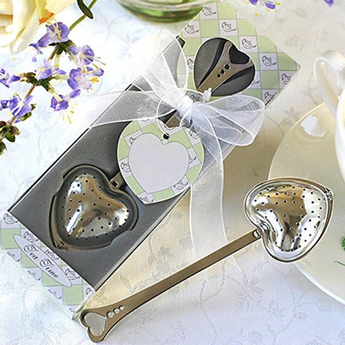 Brussels08 1Pc Creative Heart Design Stainless Steel Tea Infuser Strainer Spoon Filter Long-Handle Tea Strainers Wedding Souvenir Bridal Shower Favor Gift for Loose Leaf Herbs Spice Random
