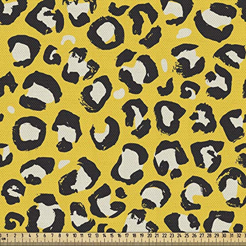 ABAKUHAUS Leopard Gewebe als Meterware, Wildkatze Camouflage, Schön Gewebten Stoff für Polster und Wohnaccessoires, 1M (148x100cm), Gelb Weiß und Schwarz