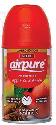 AIRPURE Air-O-Matic Air Freshener Refill, 250ml, Automatic Spray Fragrance for Home, Office, Kitchens and Anywhere for a Burst of Fresh Scent - Apple Cinnamon Fragrance