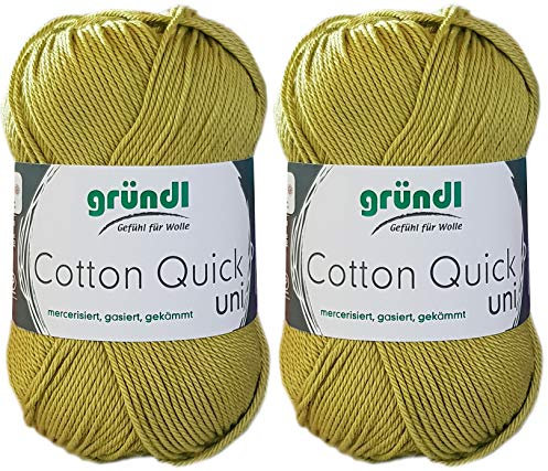 2x50 Gramm Gründl Cotton Quick 100% Baumwolle, Häkelgarn mercerisiert, gasiert, gekämmt inkl. Anleitung für ein Meerschwein (140 Apfel)