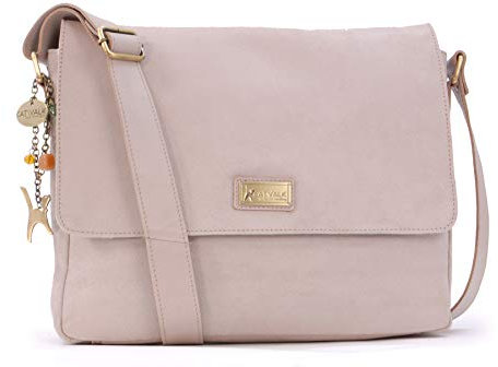 Catwalk Collection Handbags - Leder Laptoptasche 14 15 Zoll - Umhängetasche Messenger Bag Groß - Arbeitstasche für Notizbuch A4 - Sabine - Latté